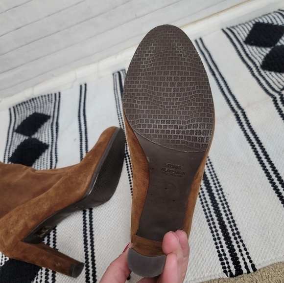 STUART WEITZMAN BROWN SUEDE HEELED BOOTIES, SZ 9.5 / 40 EUR - Picture 13 of 16